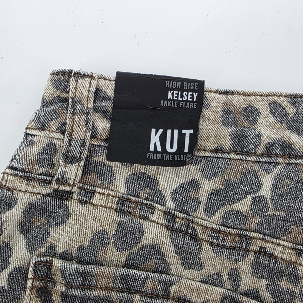 Kut from the Kloth Kelsey High Rise Ankle Flare Jeans Womens 4 Animal Unhemmed